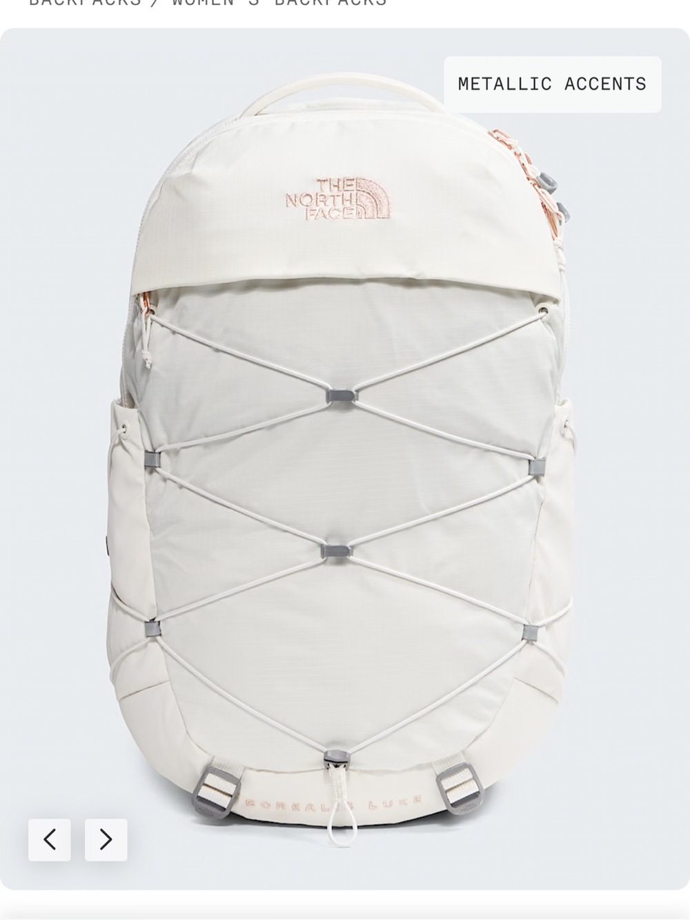 NWT North Face Borealis Luxe Backpack
Gardenia White with Burnt Coral Metallic